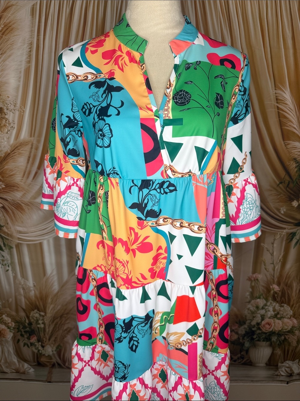 Vibrant Multi-Color Patchwork Midi Dress